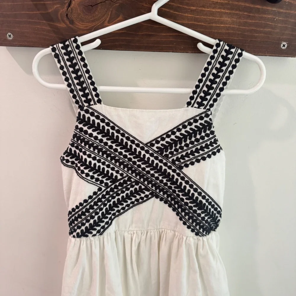 MNG Kids Girls White‎ Embroidered Cotton Sundress Black Trim Size 5 110cm
